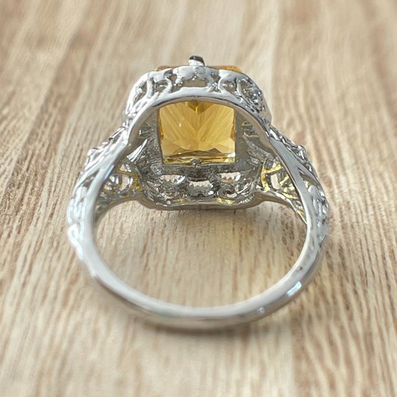 Radiant Cut Citrine Art Deco Filigree Ring - 925 Sterling Silver - Picture 3 of 5